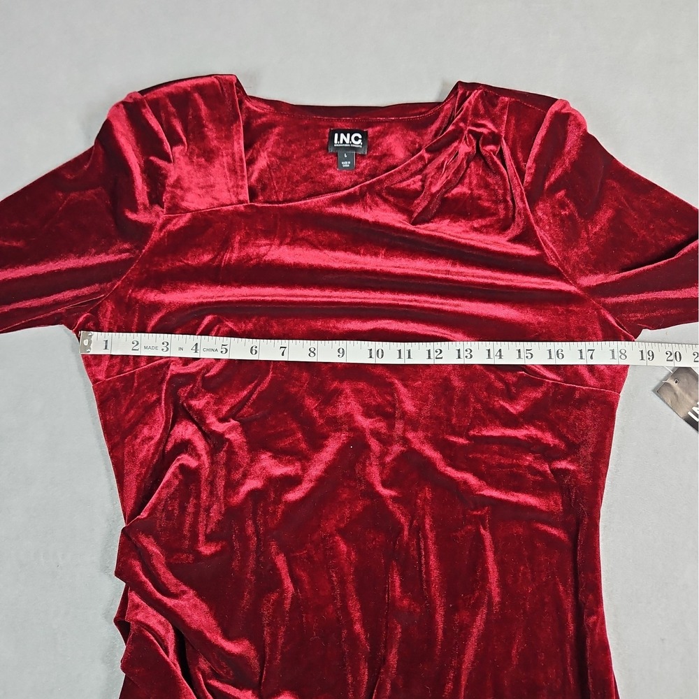 INC Womens Red Velour Long Sleeve Bodycon Dress Size Large NWT - Picture 9 of 12